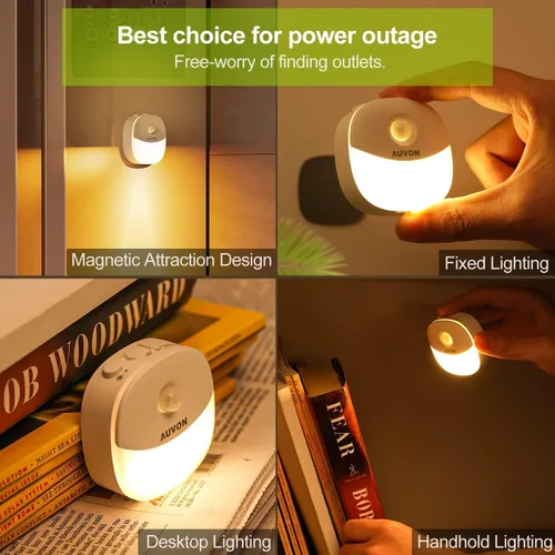 Miniatura 7 de AUVON Luz nocturna de batería recargable, mini con sensor de movimiento, luz LED blanca cálida con sensor de atardecer a amanecer, brillo ajustable