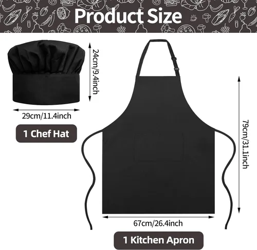 Miniatura 2 de Juego de delantal y sombrero de chef, sombrero de chef y delantal de cocina con bolsillos delanteros para adultos