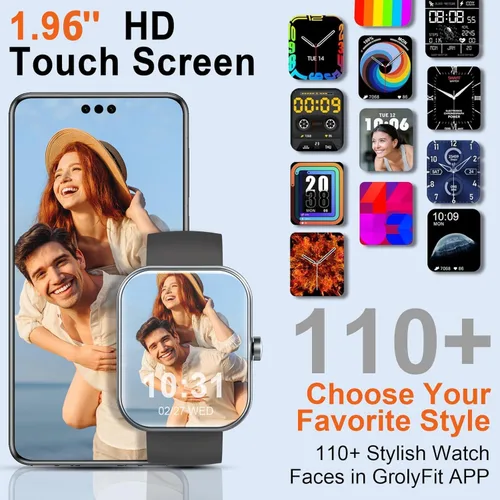Miniatura 6 de Reloj inteligente para hombres y mujeres (respuesta/hacer llamadas), reloj inteligente HD de 1.96 pulgadas, rastreador de actividad con más de 110