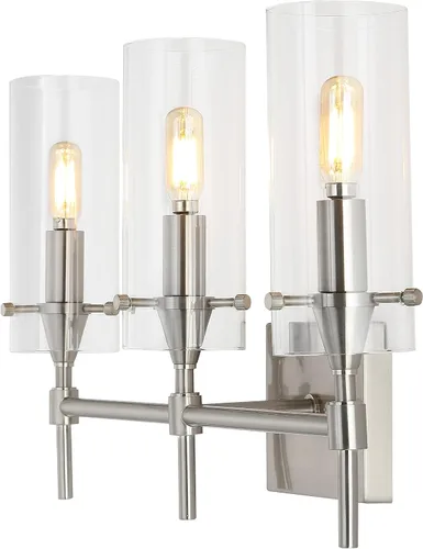 Miniatura 12 de JONATHAN Y Lámpara LED moderna de bronce aceitado de 4.5 pulgadas, pantalla cilíndrica de vidrio transparente, lámpara de pared para espejo de baño
