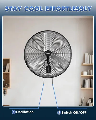 Miniatura 6 de KEN BROWN Ventilador oscilante industrial de 30 pulgadas para montaje en pared, 7497 CFM de alta velocidad, construcción de metal resistente, 2