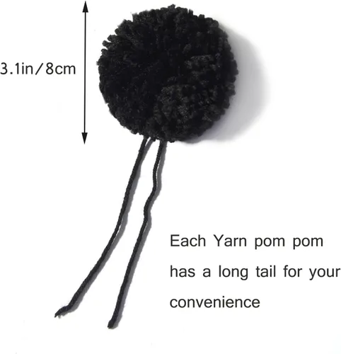 Miniatura 5 de Paquete de 12 pompones de hilo para sombreros 8CM-3PULADAS Suministros de fiesta Arte y manualidades hechas a mano Accesorios decorativos (Negro)