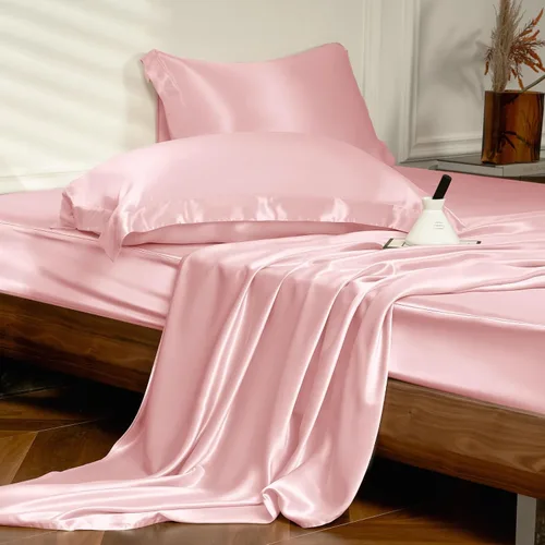 Miniatura 11 de THXSILK Juego de sábanas de seda de 4 piezas, 100% seda de morera de 25 momme de hebra larga, juego de sábanas y fundas de almohada, extremadamente