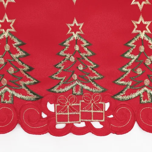 Miniatura 5 de Simplebrand Camino de mesa de Navidad rojo de 13 x 70 pulgadas de largo, camino de mesa de Navidad bordado con árbol de Navidad verde y regalos