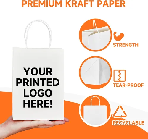 Miniatura 2 de METAPRINT 50 bolsas de papel kraft impresas personalizadas para pequeñas empresas, tamaño mediano de 8 x 4.5 x 10 pulgadas, bolsas de regalo