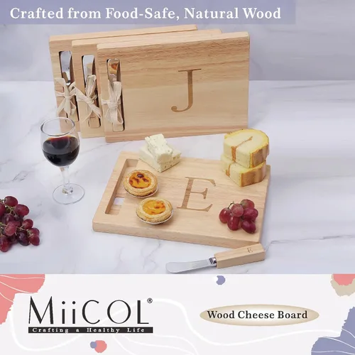 Miniatura 3 de Miicol Tabla de madera para charcutería, tabla de queso con monograma de 10 pulgadas, tabla de cortar inicial personalizada con esparcidor, regalo