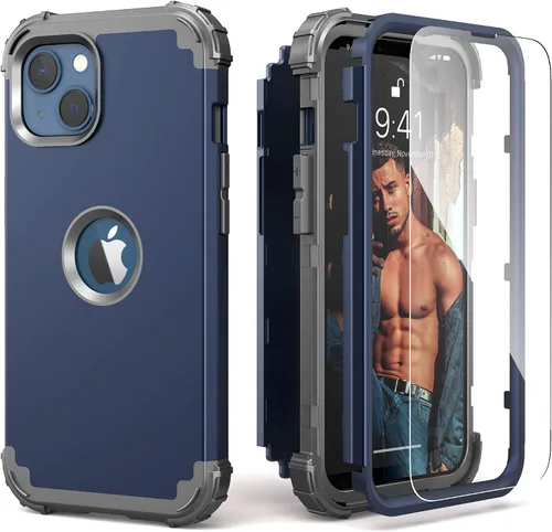 Miniatura 23 de IDweel Funda para iPhone 13 con Protector de Pantalla, para Funda iPhone 14, Híbrida Resistente a Golpes de Servicio Pesado Protección Cubierta Dura
