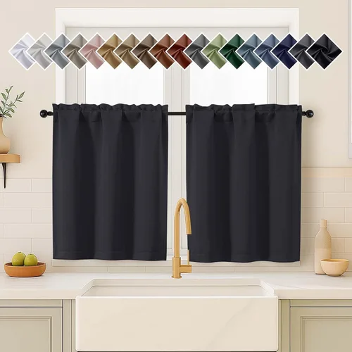 Miniatura 26 de OVZME Cortinas opacas turquesa para tratamiento de ventanas pequeñas, cortinas cortas con bloqueo de luz para ventana de cocina sobre el fregadero