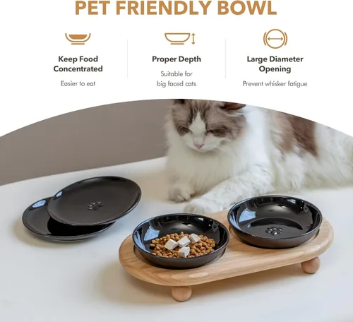 Miniatura 5 de Havniva Platos elevados de cerámica para gatos, cuenco para alimentos y agua con 2 estilos de soporte, juego de cuencos elevados ajustables para 2