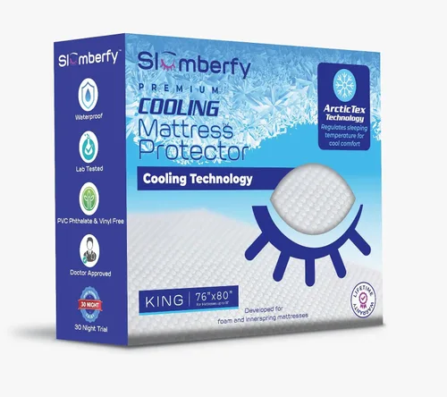 Slumberfy Protector de colchón refrescante, impermeable, tamaño King, hipoalergénico, silencioso, lavable, 76 x 80 pulgadas
