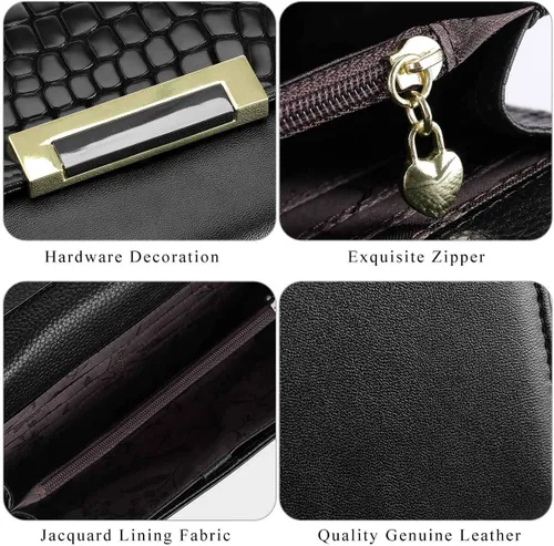 Miniatura 4 de HAWEE Trifold Wallet para mujer Cuero Genuino Elegante Femenino Tarjeta de Crédito Tarde Bolso de Embrague HW-CS-AX512-1