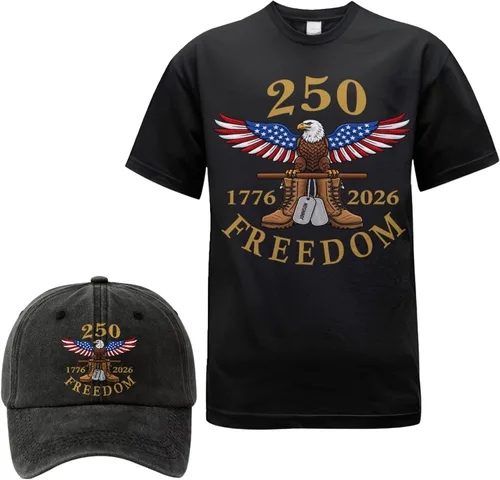 Camiseta personalizada del 250 aniversario de Estados Unidos, camiseta patriótica veterana con juego de gorra, regalo para soldados retirados