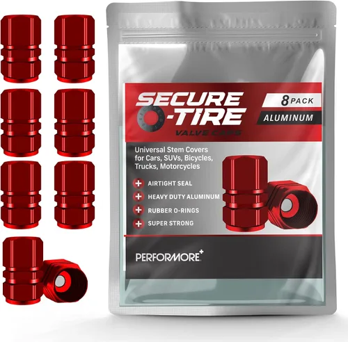 Performore 8 tapas de válvula de neumático, cubiertas de vástago de alta resistencia universales para rueda de aluminio, tapas de válvula de Rojo