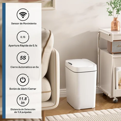 Miniatura 2 de Vanpopubs Paquete de 2 Botes de Basura de Baño de 2.7 Galones con Tapa, Bote de Basura Automático Pequeño Inteligente Sin Contacto, Sensor de Blanco