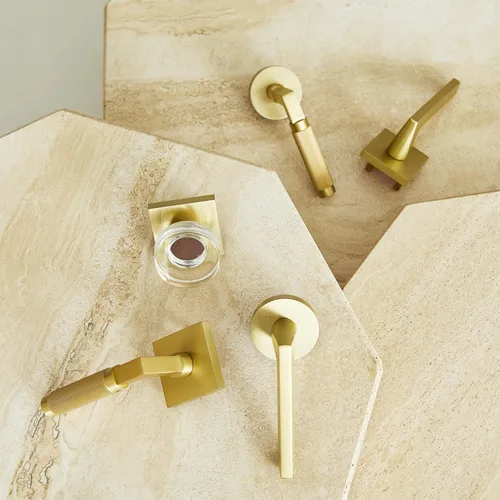 Miniatura 5 de Explore Hardware Palanca de puerta de paso de latón macizo champán, oro satinado para puertas de pasillo o armario