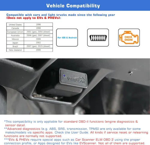 Miniatura 5 de Veepeak OBDCheck BLE Bluetooth OBD II escáner para iOS y Android, herramienta de diagnóstico del lector de código de luz del motor de control