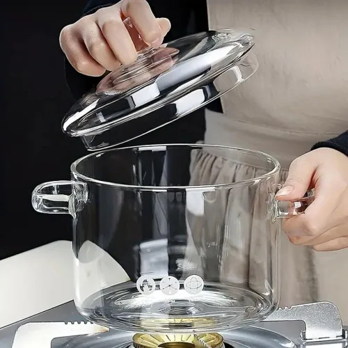 Miniatura 6 de Olla de vidrio de 1.6L/57Oz con tapa, olla de cocina para estufa con asa y tapa, olla transparente para sopa con tapa, para sopa, leche, comida