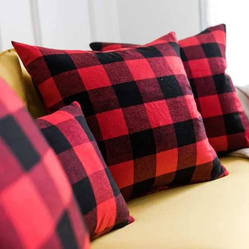 Miniatura 7 de MIULEE - Paquete de 2 fundas de almohada decorativas clásicas de Navidad de lino y poliéster a cuadros de granja, color negro sólido y rojo