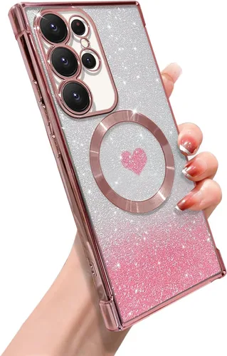 Miniatura 25 de ZONRW Funda magnética para Samsung Galaxy S22 Plus, para mujeres y niñas, chapado de lujo suave, con purpurina degradada, lindo corazón, compatible