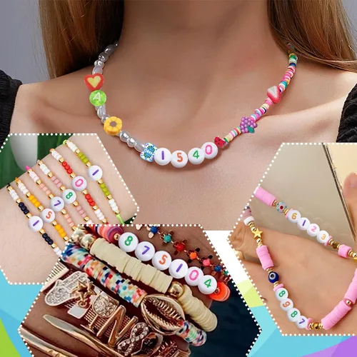 Miniatura 6 de TOAOB - 500 cuentas acrílicas de números para hacer joyas, de 0.16 x 0.27 pulgadas, redondas, coloridas, de 0 a 9 letras para pulseras y collares