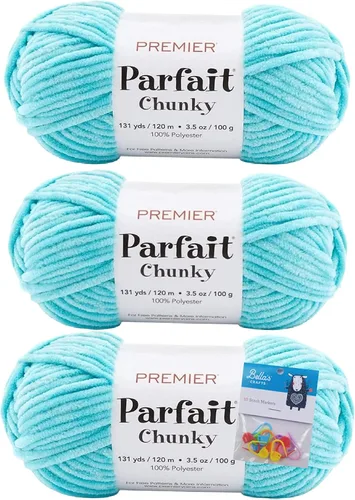 Miniatura 38 de Premier Yarns Parfait - Paquete de 3 unidades de felpilla gruesa de 3.5 onzas, peso supervoluminoso, paquete de 3 unidades con soportes para puntada