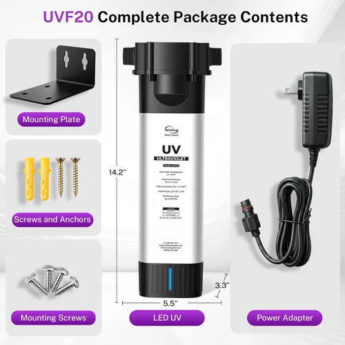 Miniatura 7 de iSpring UVF20 - Sistema de filtro de agua LED UV para toda la casa, hasta 11 años de larga duración LED UV purificador de agua con control de flujo