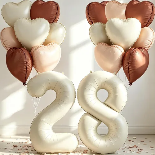 Miniatura 14 de Globos de 40 pulgadas color crema número 10, 17 piezas de globos de helio grandes con globos de corazón neutros crema nude caramelo beige marrón