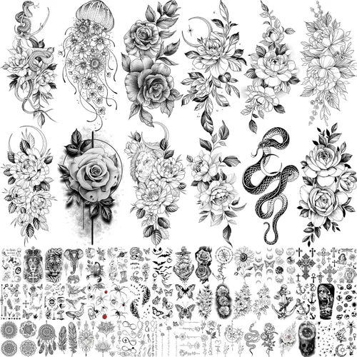 Miniatura 10 de Bilizar 48 hojas de tatuajes temporales 3D pequeños para niños, mujeres, niñas, cuello, brazo, niños, hombres, tatuajes temporales diminutos