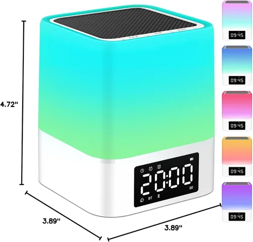 Miniatura 8 de Luz Nocturna Altavoz Bluetooth, Regalos para Niños de 10 11 12 13 14 15 Años Adolescentes Niñas, Reloj de Alarma Dual Todo en Uno, Lámpara de Noche