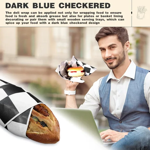 Miniatura 5 de Colarr 1000 hojas de papel encerado a granel de 15 x 15 pulgadas, papel grande para envolver sándwiches a cuadros, para hamburguesas, pan, Negro