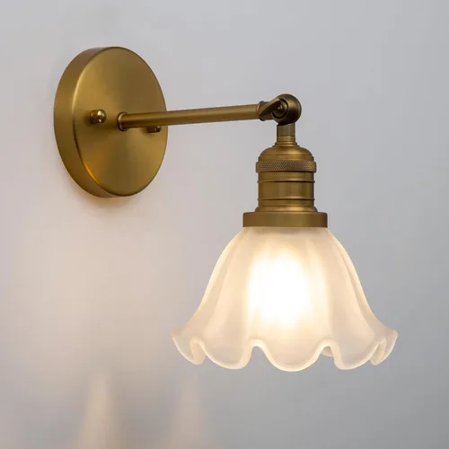 Phansthy Apliques de pared vintage con pantalla de vidrio esmerilado, apliques de latón ajustables de 180 grados, moderno accesorio de iluminación
