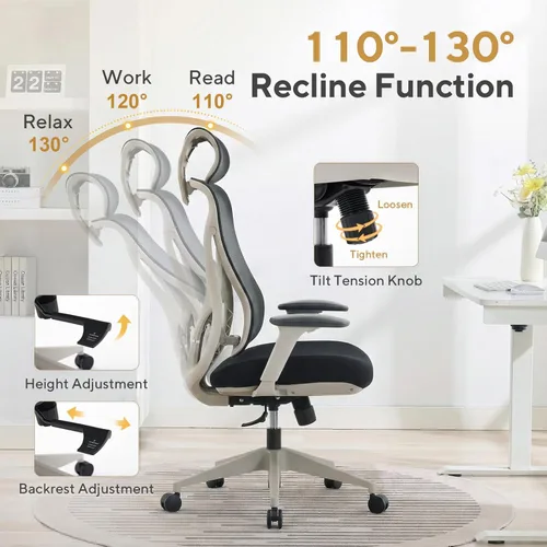 Miniatura 6 de Nouhaus Apertura - Silla ergonómica de oficina, sillas de escritorio de oficina en casa con soporte lumbar ajustable y reposacabezas, soporte Gris