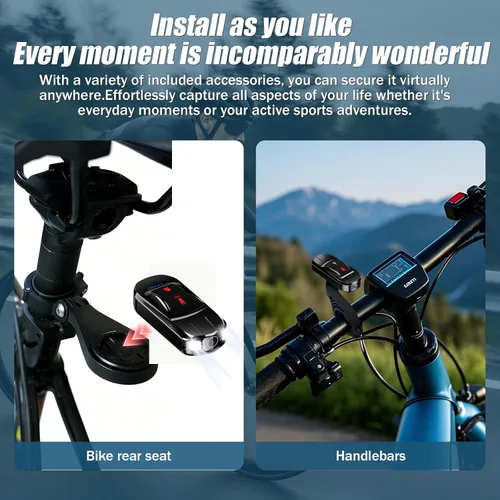 Miniatura 8 de Cámara de bicicleta Cámara de acción de pulgar pequeña, IPX6 impermeable, inalámbrica, con soporte para bicicleta, para ciclismo, deportes, vlogging