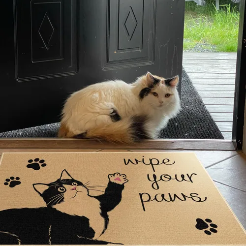 Miniatura 6 de Louise Maelys Wipe Your Paws - Tapete de bienvenida antideslizante, divertido tapete delantero de gato negro para primavera y verano, tapete