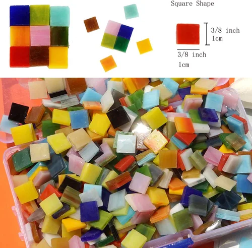 Miniatura 4 de Lanyani 1050 piezas de azulejos de mosaico de vidrio de formas mixtas para manualidades, piezas de vidrieras coloridas para proyectos de mosaico Mix