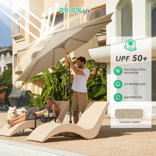 Miniatura 5 de JEAREY Sombrilla de exterior de 9 pies con luces solares, sombrilla de piscina con luz LED, inclinación y manivela, sombrillas de mesa para terraza