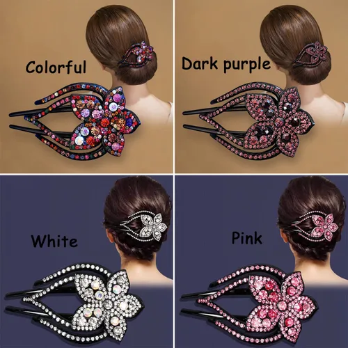 Miniatura 2 de 4 pinzas para el cabello con diamantes de imitación de corazón y flores, pasadores decorativos brillantes para el cabello, accesorios
