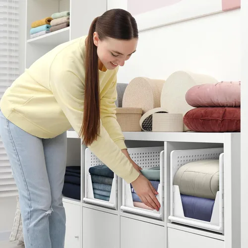 Miniatura 7 de Sorbus Cestas organizadoras apilables para estantes, organizador de armario de plástico para ropa, despensa, baño, cocina y garaje, contenedores