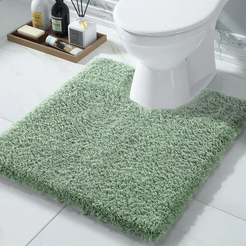 Yimobra - Alfombra de baño en forma de U para inodoro, felpa esponjosa, súper peluda suave antideslizante, alfombra de baño de microfibra absorbente