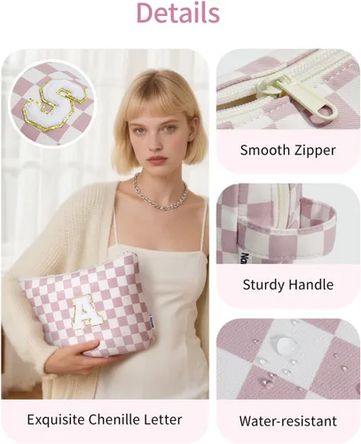 Miniatura 5 de Narwey Bolsa de maquillaje con inicial, regalos de graduación para adolescentes, niñas, niños y adolescentes, monograma personalizado, bonita bolsa