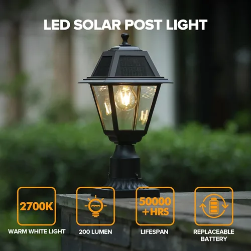 Miniatura 5 de LUTEC Luz de Poste Solar LED, Luz de Poste de Lámpara Solar de Aluminio Fundido, Cabezal de Luz de Poste Impermeable del Atardecer al Amanecer, 200