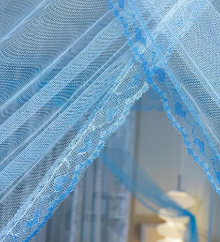 Miniatura 5 de naturetalk Dosel de cama, mosquitera de princesa para niñas y adultos, con tres puertas, diseño de encaje rectangular (Azul bebé, King)