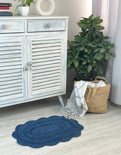 Miniatura 43 de Chardin home Alfombra de baño de ganchillo beige, alfombra de baño ovalada 100% algodón con borde de ganchillo artesanal hecho a mano, alfombra