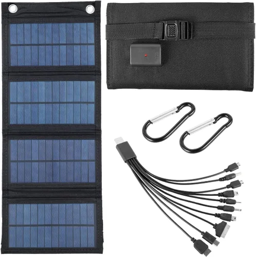 Panel solar de 30 W, cargador plegable monocristalino premium IP65 impermeable USB cargador de energía solar con 2 ganchos y 1 adaptador, cargador