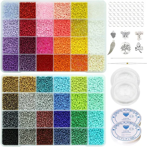 Miniatura 7 de Bala&Fillic Tamaño de 0.079 in, cuentas de semillas de 48 colores, alrededor de 38000 piezas en caja de almacenamiento, 12/0 cuentas de semillas