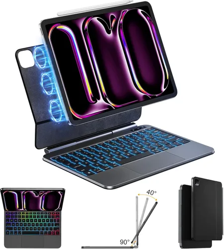 Miniatura 11 de WIWU Funda para iPad con teclado Air de 11 pulgadas (M4 2026/M3 2025/M2 2024), teclado iPad Pro de 11 pulgadas con trackpad fácil de instalar