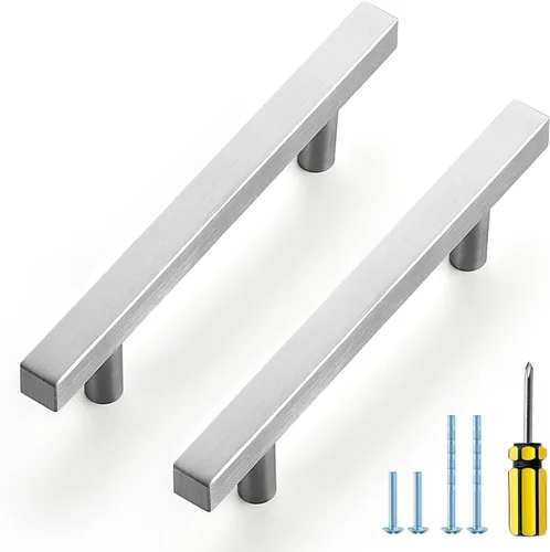 Miniatura 19 de Ravinte - Paquete de 5 manijas cuadradas para gabinete de cocina de 2 pulgadas, níquel cepillado, tiradores de gabinete de níquel satinado, hardware