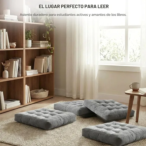Miniatura 8 de Juego de 2 almohadas de suelo de meditación, almohadas cuadradas grandes para adultos, cojín de pana copetuda para sala de estar de tatami, gris, 22