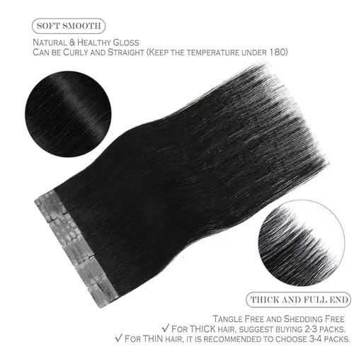 Miniatura 3 de Extensiones de cabello humano Remy 100% real, color negro natural, 16 pulgadas, 20 unidades de 1.06 oz, extensiones de cabello color negro natural