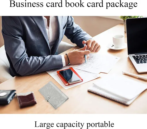 Miniatura 7 de Organizador de tarjetas de visita, soporte para tarjetas de visita, funda de piel sintética, organizador de tarjetas de identificación con nombre